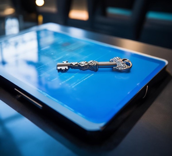 蓝色触摸屏，商务中的一把小钥匙